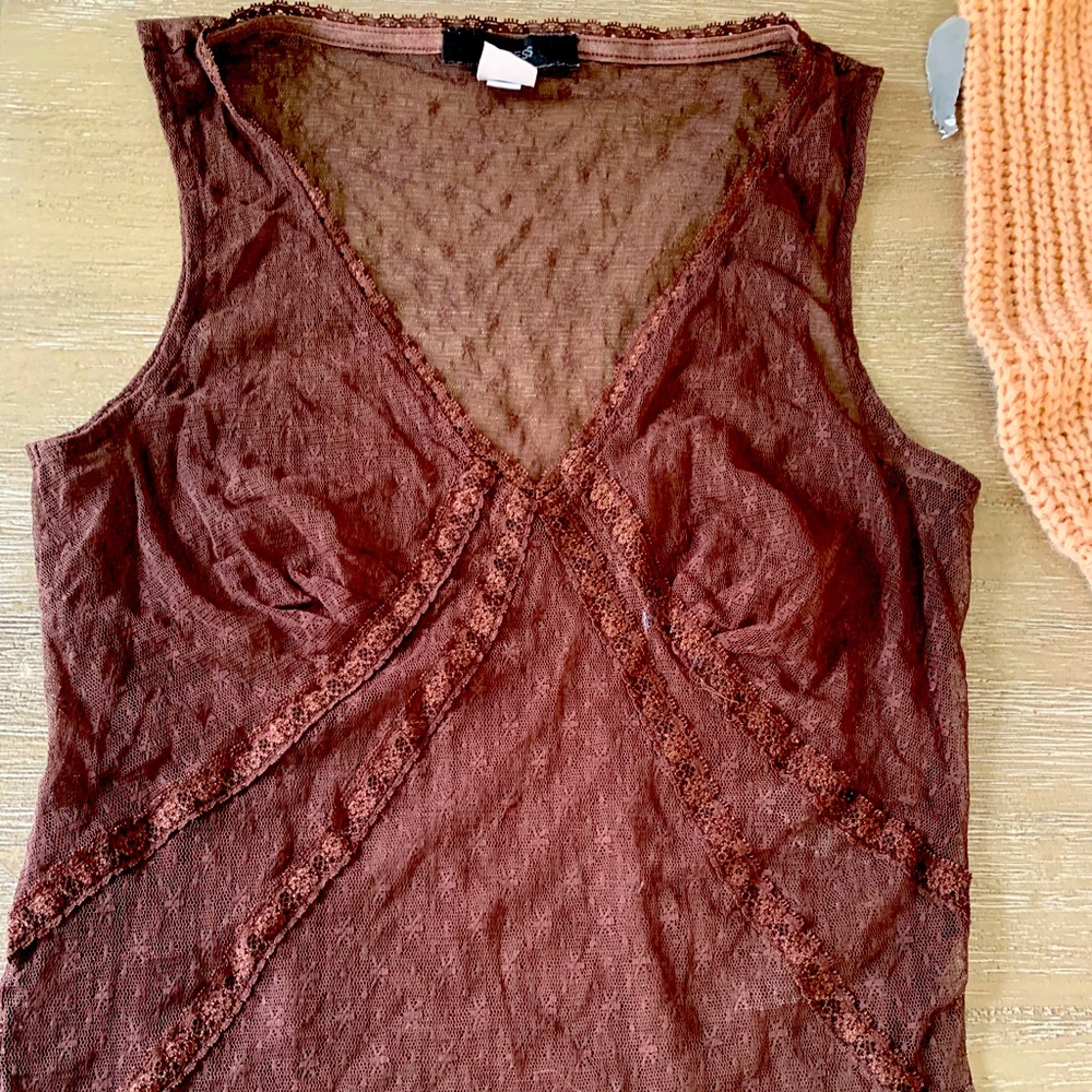Chocolate brown mesh sheer lace Express Y2K vintage tank top